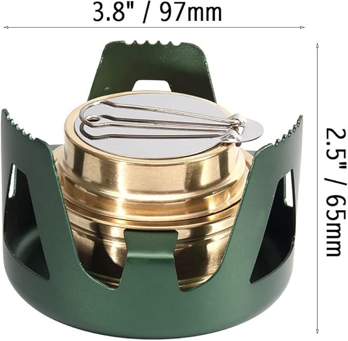 Mini Alcohol Backpacking Stove, Lightweight Brass Spirit Burner with Aluminium Stand for Camping Hiking and Picnic