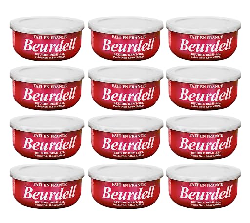 Beurdell French Salted Real Canned Butter 100% Natural Pasteurized Butter A real butter from France | Great For Hurricane Preparedness Emergency Survival Kit Great For Cooking, Baking Pack of 12