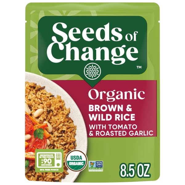 SEEDS OF CHANGE Certified Organic Brown and Wild Rice with Tomato & Roasted Garlic, Organic Food, 8.5 oz Pouch (Pack of 12)