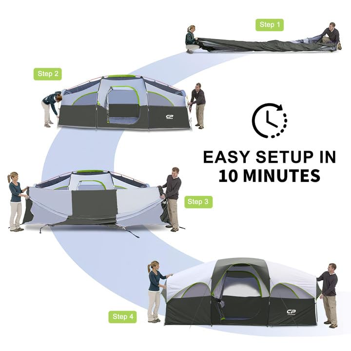 CAMPROS CP 8 Person Camping Tent, Room Divider, Rainfly, Weather Resistant