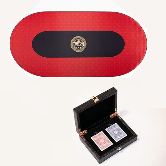 Triton Premium Portable Poker Table Mat 10 Player + Triton Premium Poker Playing Cards for Texas Holdem Poker