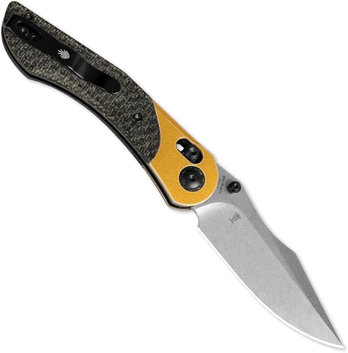 Kizer Mini Mystic Pocket Knife, 3.2" Nitro-V Blade EDC Knife with Black Burlap Micarta and Yellow Aluminum Handle, Small Hunting Camping Survival Knives with Clutch Lock & Thumb Stud Opener, V3636A2
