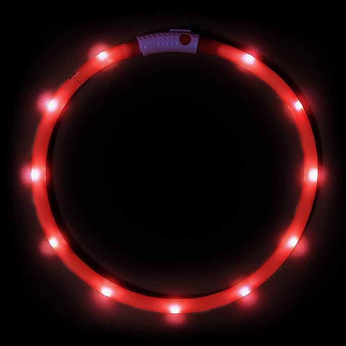 Illumifun Led Dog Collar, USB Rechargeable LED Dog Necklace Light, Silicone Light Up Dog Collars Glow in The Dark (Red-Silicone)