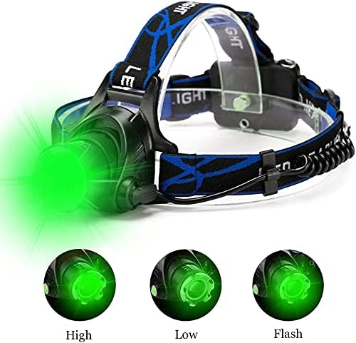 WINDFIRE Green Light Headlamp, Hunting Headlamps Rechargeable, Super Bright LED Zoomable Headlight Motion Sensor for Hog Coyote Varmint