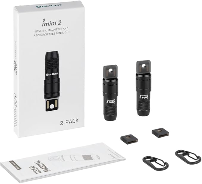 OLIGHT IMINI 2 EDC Rechargeable Keychain Flashlight 2 Pack, 50 Lumens Compact and Portable Mini LED Keyring Lights with Built-in Battery Ideal for Everyday Carry and Emergencies