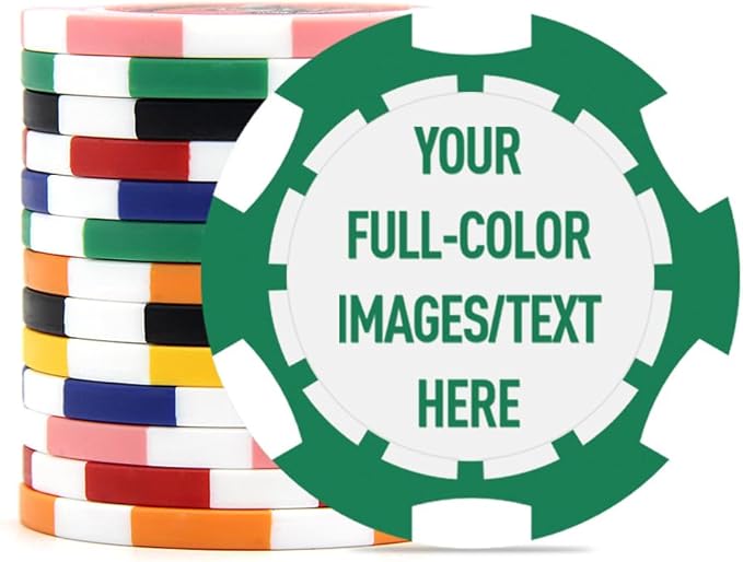 40mm Custom Poker Chips with Your Text,Logo or Design for Weddings, Anniversaries, Parties, Corporate Events and Fundraisers,100 Full Color 11.5 Gram Casino Sized Poker Chips