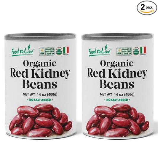 Food to Live Organic Italian Red Kidney Beans, 14 oz (Pack of 2) – Unsalted, Non-GMO, Vegan. Ready to Eat. Perfect for Salads, Soups, Pasta e Fagioli. Wholesale