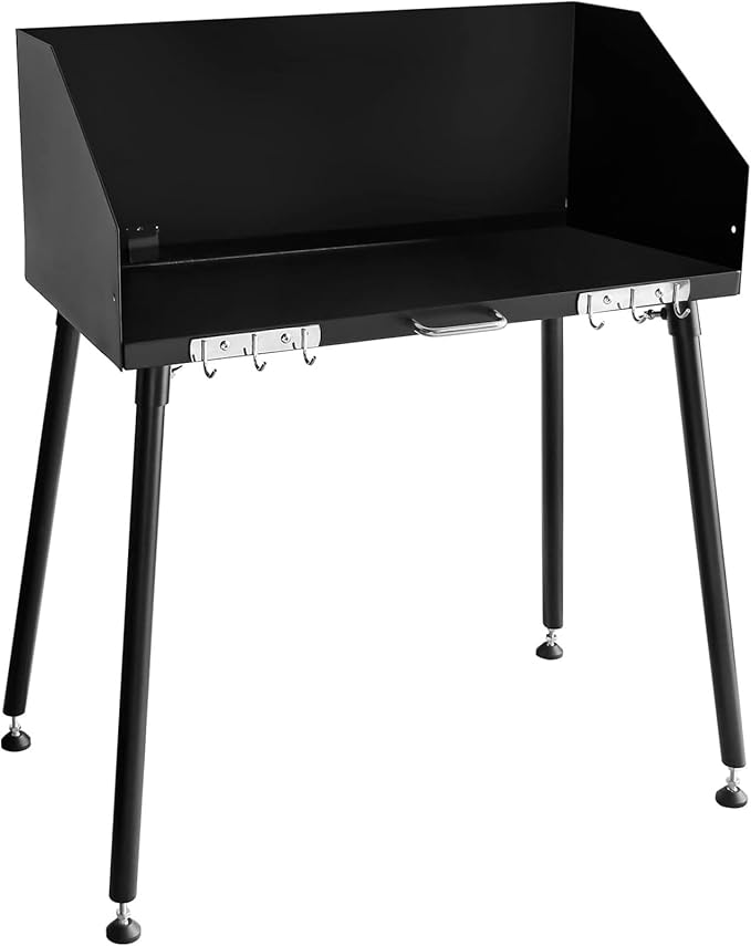 Carbon Steel Camp Cooking Table, Dutch Oven Table with Three-Sided Windscreen and Four Legs for Grill Travel Outdoor Picnic,Beach,BBQ,Backyards,30x16