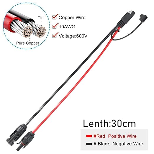 2Pcs 1FT 10AWG Solar Panel Connector Cable, SAE to MC-4 Male Female Adapter PV Extension Cable with SAE Polarity Reverse Adapter for RV Caravan Solar Panel Battery Charger