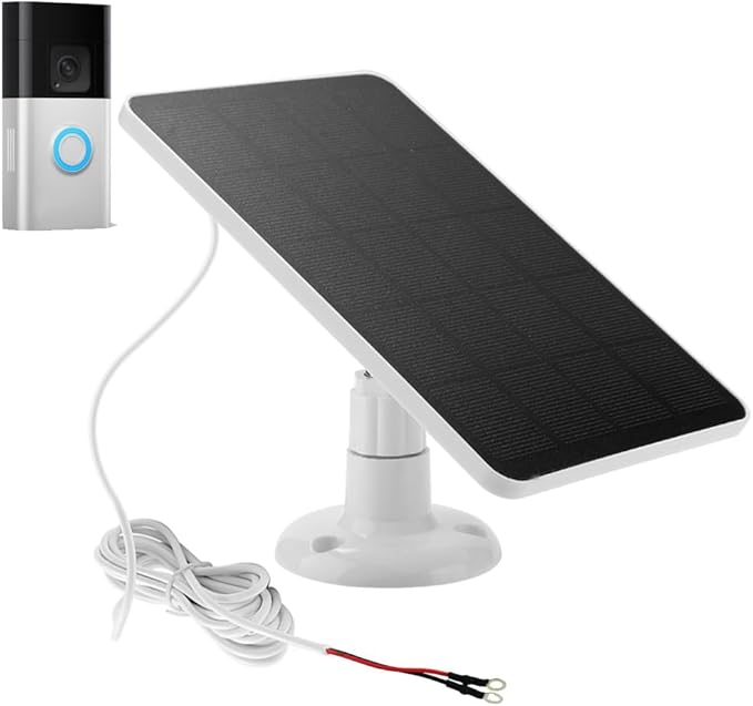 Solar Panel for Ring Doorbell, 5W Solar Panel Camera Charger Cable Compatible with Ring Video Doorbell 2, Doorbell 3, Video Doorbell 3+, Doorbell 4, etc.Battery Operated Doorbells, 10FT Cable (White)