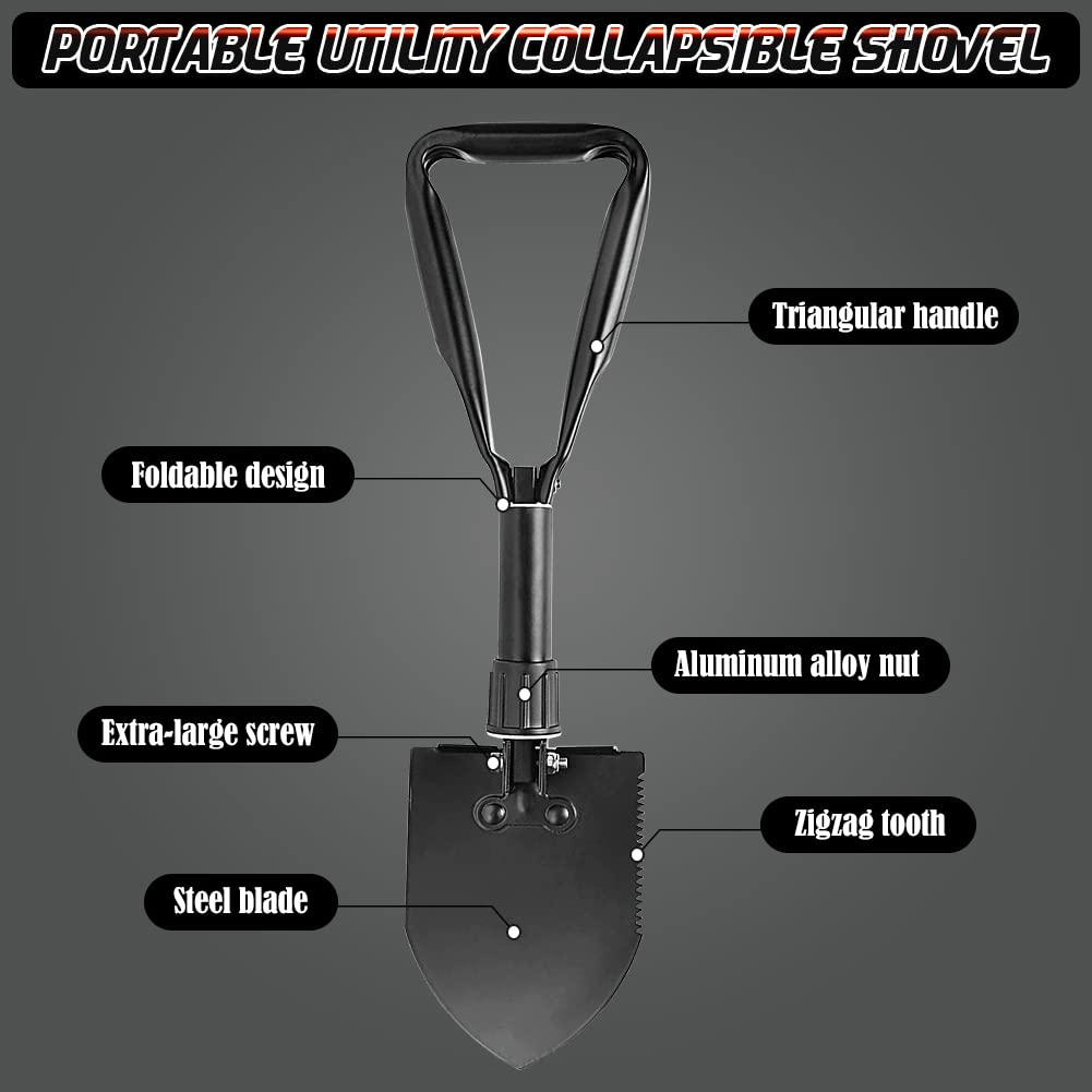 PLACHIDAY Digging Shovel, 18.5'' Lightweight Camping Shovel Portable High Carbon Steel Folding Mini