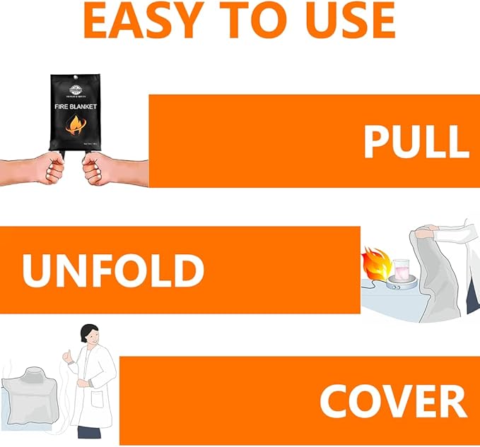 SAFECASTLE Emergency Fire Blanket 59"x59" Large Size, 1 Pack Fire Retardant Blanket with Fireproof Tabs for Home, Warehouse, Outdoor, Office, Car and Camping Fire Protection Survival Safety