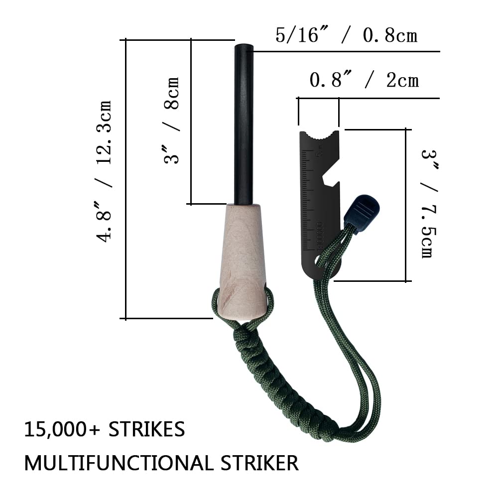 Fire Starter Survival Kit, Larger Ferro Rod with Striker Lanyard 3in Long Flint and Steel, 13.8in