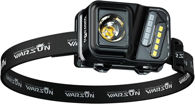 WARSUN Rechargeable Lightweight Headlamp ??750 Lumens Running & Helmet Light, LED Head Torch with Motion Sensor, 5 Modes, for Night Running, Fishing, Camping, Cycling, Work