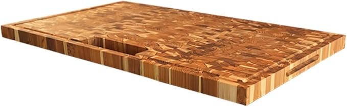 EcoDecors Extra Large Solid Teak Butcher Block 34"x20", End Grain Cutting Board with Juice Groove, Waste Slot, Handles, FSC Certified Carving Board for Stove-Top Prep