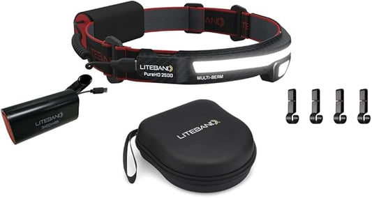 Liteband Bundle PRO PureHD 2500 Lumens LED Headlamp Rechargeable Battery Powered, Bright Head Lamp Flashlight, Hard Hat Light, Mechanic Lamps, Camping, Running, Best Rated for Forehead, Carbon