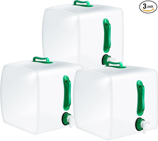 3 Pack Collapsible Water Container with Spigot, Foldable Camping Water Container Portable Camping Storage Carrier Jug for Outdoors Hiking Emergency Kit Backpack (Green,5.3 Gallon)