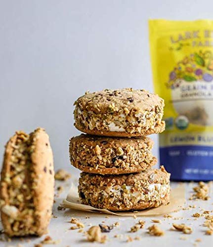 Lark Ellen Farm Grain-Free Granola, Certified Organic Raw Sprouted Vegan Clusters, Paleo & Crunchy Gluten-Free Bites for Cereal or Yogurt, Lemon Blueberry 8 oz, 3 Pack