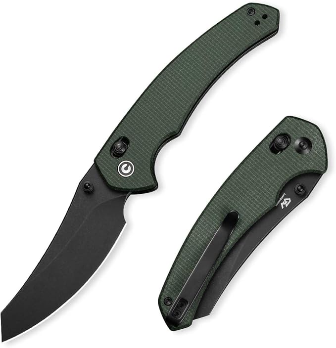 CIVIVI Sixgill Folding Pocket Knife for EDC, 3.41'' Nitro-V Blade Micarta Handle, Deep Carry Reversible Clip, Gift for Men Women C24050-3 (Green)