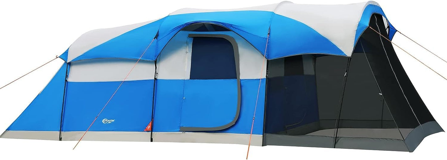 Portal 8 Person Family Camping Tent with Screen Porch, Weather Resistant Tunnel Tent with Rainfly