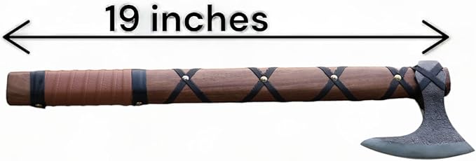 Custom Handmade Carbon Steel Viking Axe – 19” Inches Hand Forged Medieval Axe with Leather Sheath – Camping and Forest Hunting Hatchet – Gift for HIM (Brown Leather Ragnor)