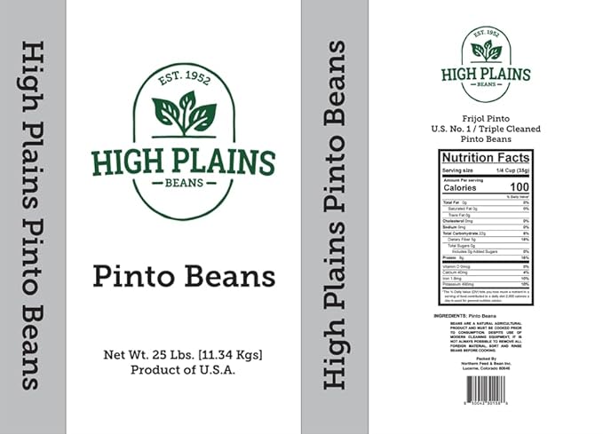 High Plains Pinto Beans | 25 Pound Bag | Farm-Fresh Pinto Beans | Non-GMO Verified | High Protein & Fiber Source | Dry Beans | Directly Sourced from Local Farmers