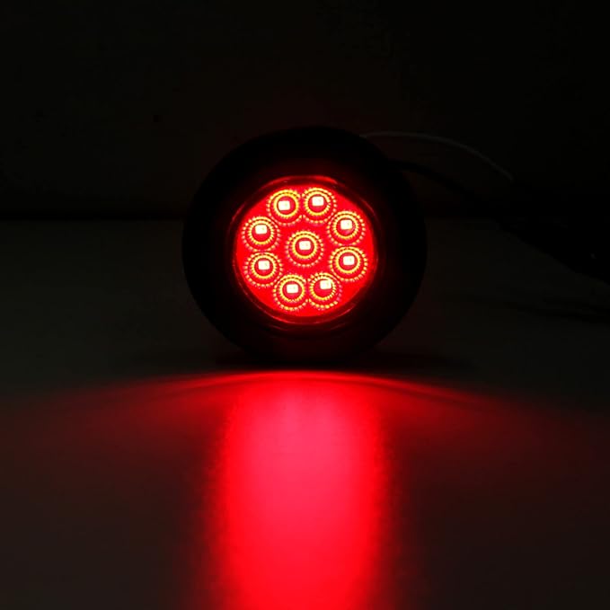 10Pcs 2 Inch Round Red LED Marker Lights 9 LED w/Reflectors, Multi Faceted 2 Inch Led Side Marker Clearance Lights Trailer Marker Lights Flush Mount w/Grommets and 2 Prong Pigtails