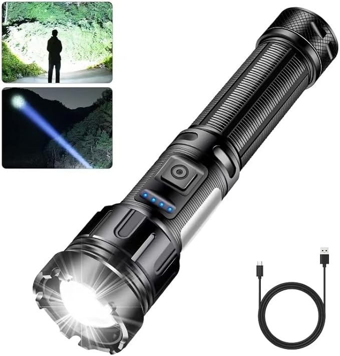 Rechargeable Flashlights High Lumens - 500 LM Super Bright LED Flashlight Powerful Tactical Flashlight with Zoomable, 7 Modes, IPX7 Waterproof, Handheld Flashlight for Camping, Hiking, Emergencies