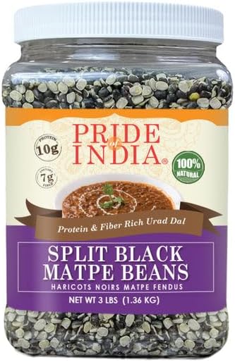 Pride Of India - PACK of 6 - Indian Split Black Gram Matpe Beans - Protein & Fiber Rich Urad Dal, 3 Pound Jar