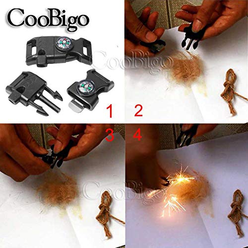 12pcs Pack Mix Colors 5/8" Compass Flint Scraper Fire Starter Whistle Buckle Plastic Paracord