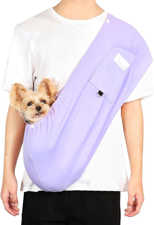Dog Sling Carrier – Ice Silk Dog Slings for Small Dogs up to 10 lbs, Breathable Dog Carrier Sling with Adjustable Safety Strap & Buckle, Portable Cat Sling Carrier (Purple)