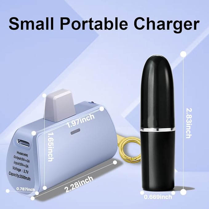 WAVYPO Keychain Portable Charger 2500mAh, Cell Phone Portable Power Bank Pack Mini Power Emergency Pod Fast Charging Compatible for iPhone 14/14 Pro Max/13/13 Pro Max/12/12 Pro Max/11/XR/X/8 (Blue)