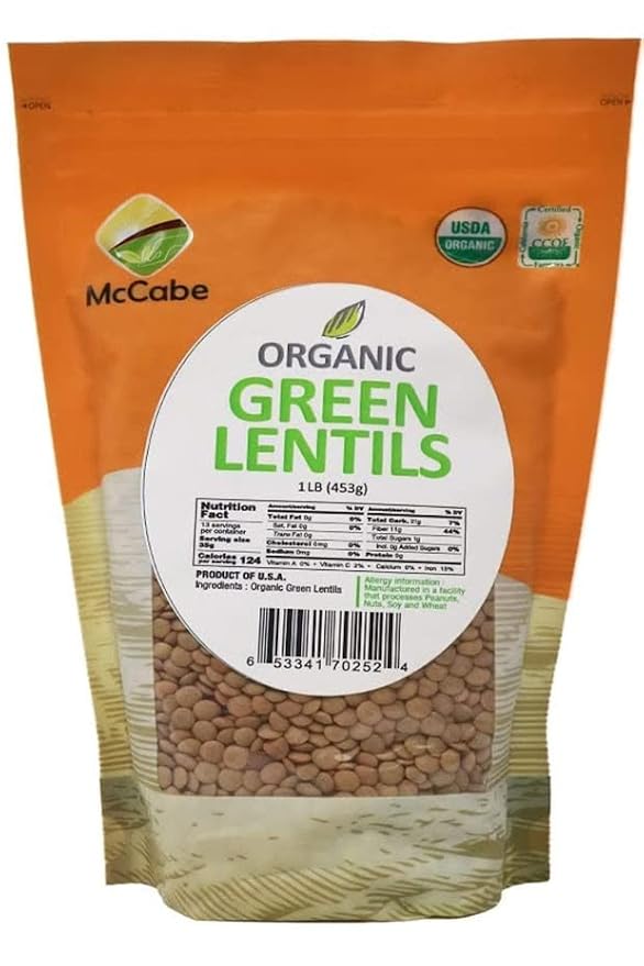 McCabe Organic Green Lentils - Green Lentils Organic | Rich with Fiber & Minerals | USDA and CCOF Certified | Product of USA | 1Lbs