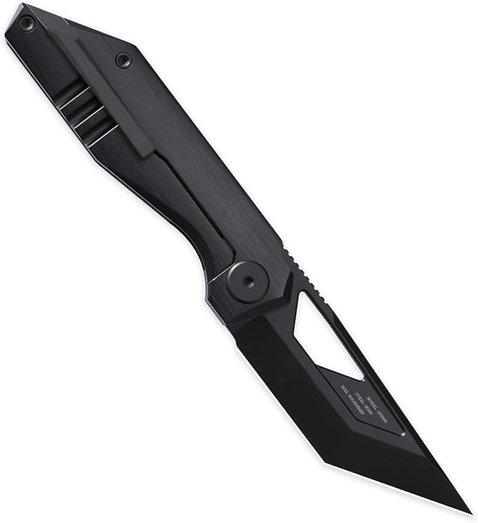 Knife Shimo Folding Knife,2.56" M390 Stonewashed Pocket Knife,3.86" Titanium Handle Frame Lock Thumb Hole & Front Flipper Knife,Small EDC Knife for Outdoor Camping Black