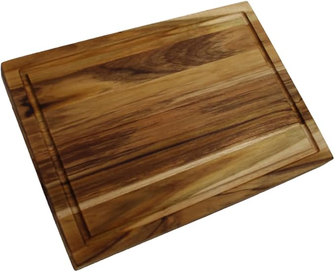 EcoDecors, Teak Cutting Board 14"x10", Reversible Teak Wood Edge Grain Carving Board with Juice Groove, FSC Certified Compact Wooden Cutting Board for Kitchen, Meal Prep & Serving