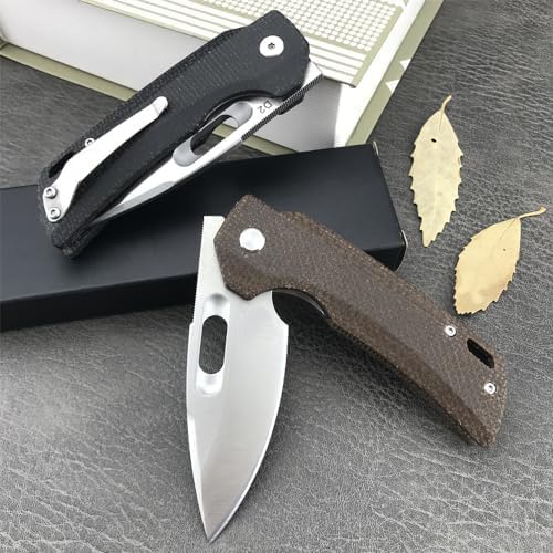 Generic GC002 Pocket Folding Knife, 7.0in 8Cr13Mov Blade Flax Handle Utiltiy Knife with Carry Belt Clip for Camping Hikking, Edc Assisted Opening Knife for Man Woman (Brown)