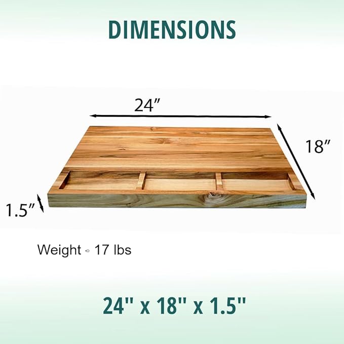 EcoDecors, Teak Cutting Board 24x18, FSC Certified Edge Grain Wood Reversible Butcher Block with Juice Groove, 3 Charcuterie Trays & Handles, Large Teakwood Cutting Board for Kitchen & Carving