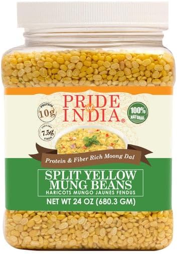 Pride Of India - PACK of 6 - Indian Split Yellow Mung Lentils - Protein & Fiber Rich Moong Dal, 1.5 Pound Jar
