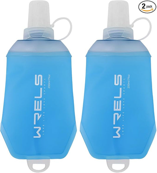 200ml/350ml/500ml Collapsible Soft Flask,BPA Free Folding Soft Water Bottle with Hanging Ring,Lightweight TPU Hydration Flask for Running Marathon Cycling Hiking(200ml-2 Packs)