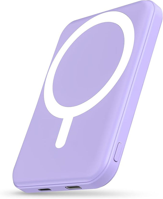 podoru for Magsafe Battery Pack, 5000mAh Magnetic Power Bank with Type-C Cable 20W PD Fast Charging Lighting Input Wireless Portable Charger for iPhone iPhone 17/16/15/14/13/12/ All Series-Purple