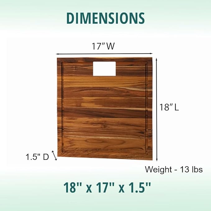 EcoDecors, Teak Edge Grain Cutting Board 17"x18", Solid FSC Teak Wood Butcher Block with Juice Groove, Waste Slot & Handles, Wooden Cutting Board for Kitchen, Carving & Stove-Top Prep