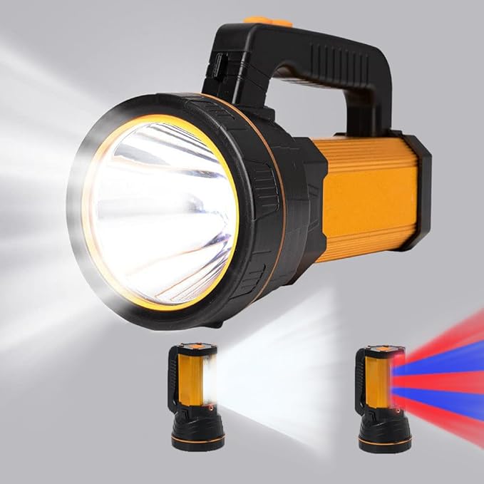 Super Bright Handheld LED Flashlight High Lumens Rechargeable,Powerful Spotlight Long Range 800yd/Large Capacity Long Lasting/with Lantern, Big Heavy Duty Searchlight