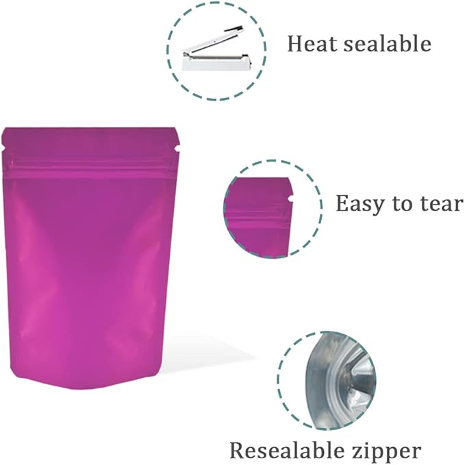 PABCK 50 Pieces 5.5x7.87 inch(Inside Size 4.7x5.1 inch) Stand-Up Resealable Heat Seal Bags 3.55mil Thick Frosted Pink Foil Sealed Bags for Zip Packaging Lock Food Storage Pouch