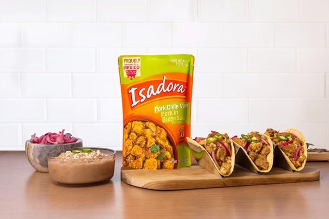 Isadora Fully Cooked Pork Chile Verde 15 oz, Ready-to-eat, Pork in Green Salsa, Medium Heat, Shelf Stable, No Refrigeration Needed, Instant Meal