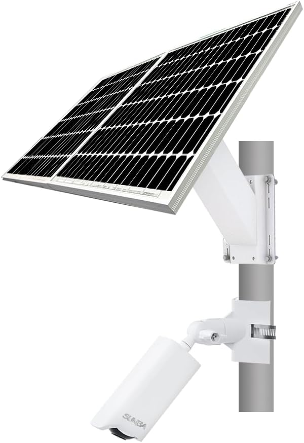 SUNBA 40W Monocrystalline Solar Panel Kit with Built-in Rechargeable Lithium Battery 12V 20Ah, Waterproof IP66 for Off-Grid System, Mount Brackets for Pole