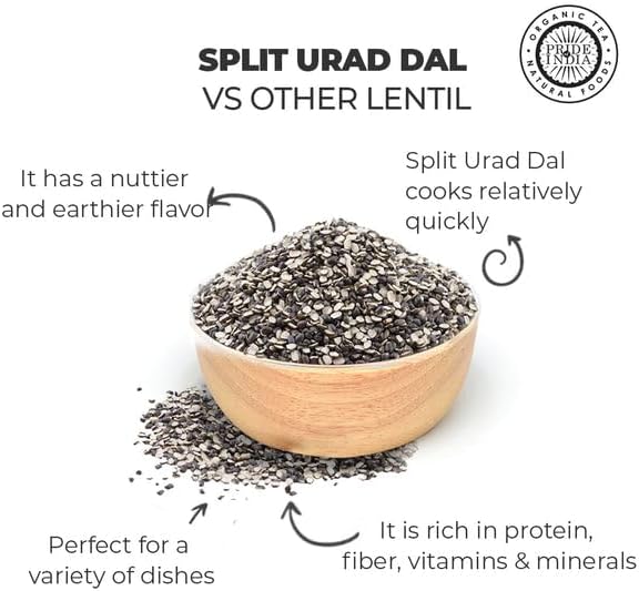 Pride Of India - PACK of 6 - Indian Split Black Gram Matpe Beans - Protein & Fiber Rich Urad Dal, 1.5 Pound Jar