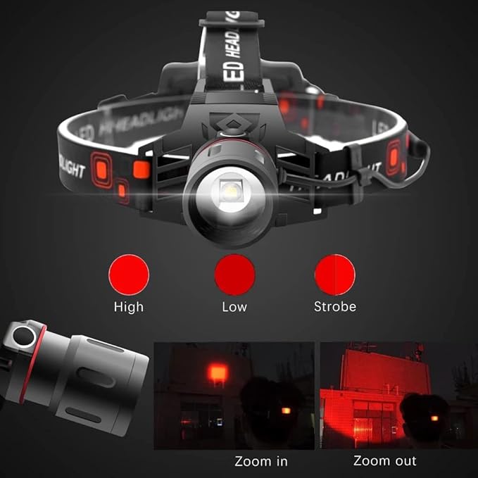 WINDFIRE New Brightest Red Light Hunting Headlamp Zoomable 3 Modes Bright Head Lamp Rechargeable Waterproof Headlight for Coyote Hog Varmint, Astronomy, Aviation
