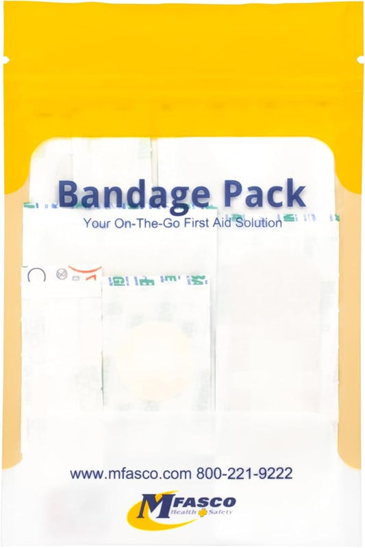 MFASCO First Aid Kit Bandage Refill Pack - Comprehensive Assorted Fabric Bandaids - Small Bandaids for On-The-Go Bandages & Bandaging Supplies - Reliable First Aid