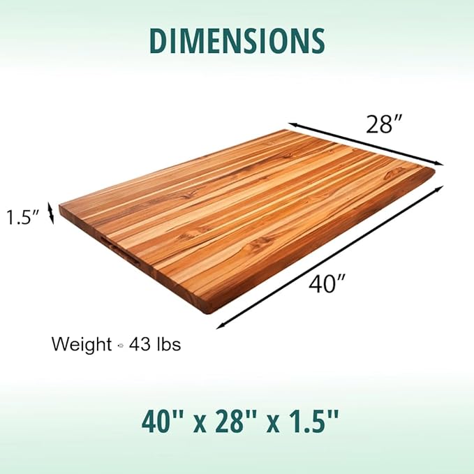 EcoDecors, XXL Teak Cutting Board 40"x28", Reversible Solid Teak Wood Edge Grain Carving Board with Juice Groove, Extra Large Butcher Block Carving Board, Best Wooden Cutting Board for Kitchen & BBQ
