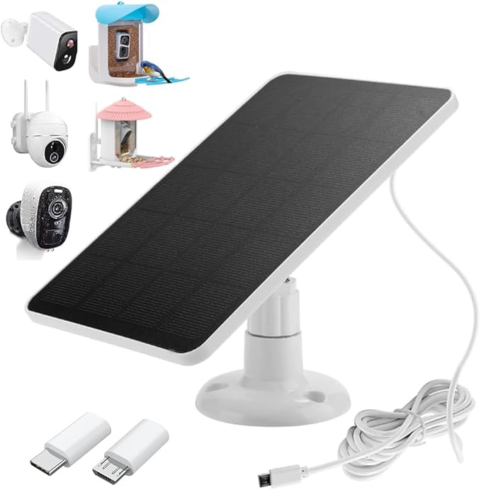 Solar Panel Charger -Weather Resistant, 4W 5V Solar Panel Wall Mounting Low-Power Solar Charging Panel Waterproof for Doorbell Security Camera,Bird Feeder Camera etc. with 300cm Cable Bracket